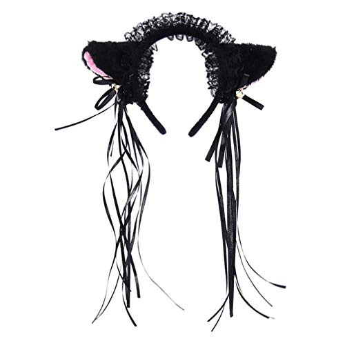Beaupretty Cat Ears Headband with Bell Lace Ribbon Light Up Glow In The Dark Hair Hoop Hair Band Cosplay Headpiece Headwear Costume for Women Girls