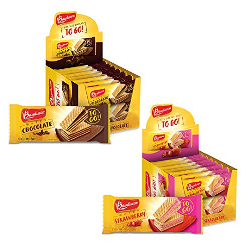 Bauducco Mini Wafer Cookies - Single-Serve Individually Wrapped Crispy Wafers - Perfect On-The-Go Snack - Wafer Treats for Dessert School  and  Work Lunch - Chocolate  and  Strawberry  24 Pack
