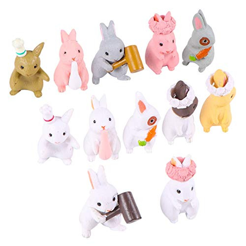 Hemoton 12Pcs Miniature Rabbit Bunny Animal Figurines Miniature Garden Ornaments Fairy Garden Figurines Bonsai Micro Landscape Cake Cupcake Decoration