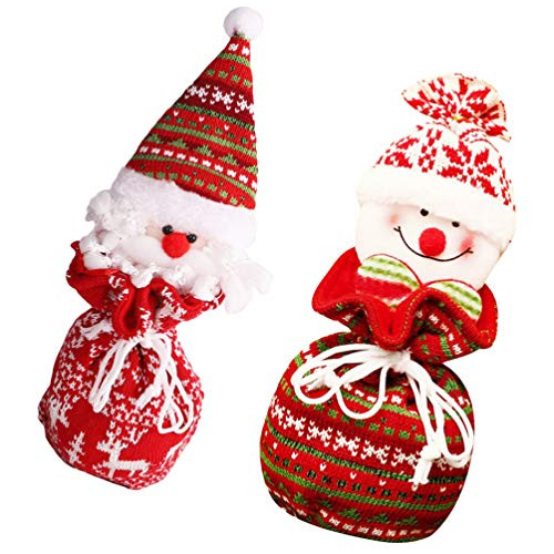 Cabilock 2Pcs Christmas Drawstring Gift Bags Snowman Santa Candy Bags Knitted Holiday Goody Treats Bags Pouches for Christmas Party Favors