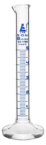 Measuring Cylinder 5ml - Class B Tolerance ±0.1ml - Borosilicate Glass Blue Graduations - Round Base - Eisco Labs