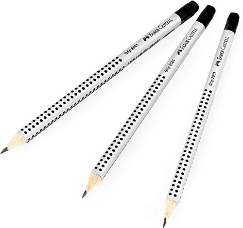 Faber-Castell Grip 2001 Triangular Eraser Tipped Graphite Pencils - B - Pack of 3