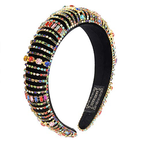 Rhinestone Padded Headband For Woman Girls Bejewelled Crystal Velvet Wide Hairband Baroque Statement Wedding Headpiece Hair Accessory  Rhinestone crystal