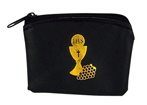Religious Art First Communion Zippered Pouch Rosary Case 3 Inch  Black