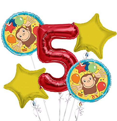 Curious George Balloon Bouquet 5th Birthday 5 pcs - Party Supplies
