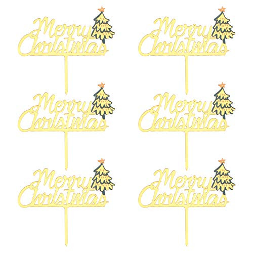 YARNOW 6pcs Merry Christmas Cake Toppers Xmas Tree Cupcake Toppers Christmas Cake Decorations Holiday Party Supplies  Assorted Color