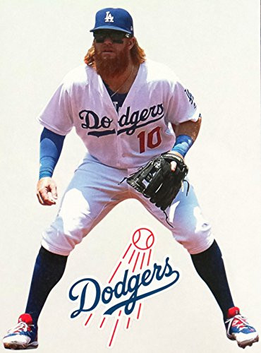 Justin Turner Mini FATHEAD Dodgers Logo Official MLB Removable and Re-Usable Vinyl Wall Graphic 7 inch INCH