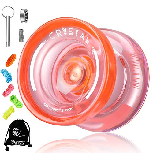 MAGICYOYO K2 Plus Crystal Responsive Yoyo for Kids Dual Purpose Yo-yo for BeginnerReplacement Unresponsive Bearing for Intermediate Advanced with 5 Yoyo Strings Bag Bearing Remover  Orange