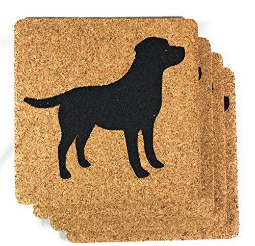 Labrador Retriever Dog Gift Cork Drink Coasters Set of 4- Basic Design Lab Dog Decor - Perfect Decoration for Puppy Lovers (Labrador, 3 7/8" x1/8")