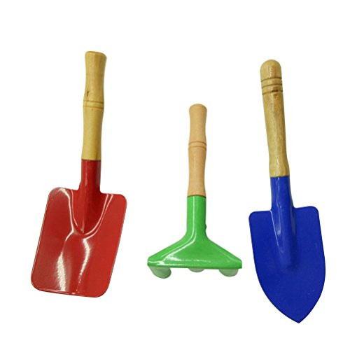 Yardwe 3pcs Kids Garden Tools Metal with Sturdy Wooden Handle Safe Gardening Tools Trowel rake Shovel for Children Kids  Random Color