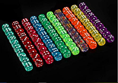 Swity Home Game Dice Set Translucent Colors Dice Solid 6-Sided Game Dice Bulk D6 Dice for Board Games Math Games Dice Games Teaching Math Party Favors Toys 100 Pack