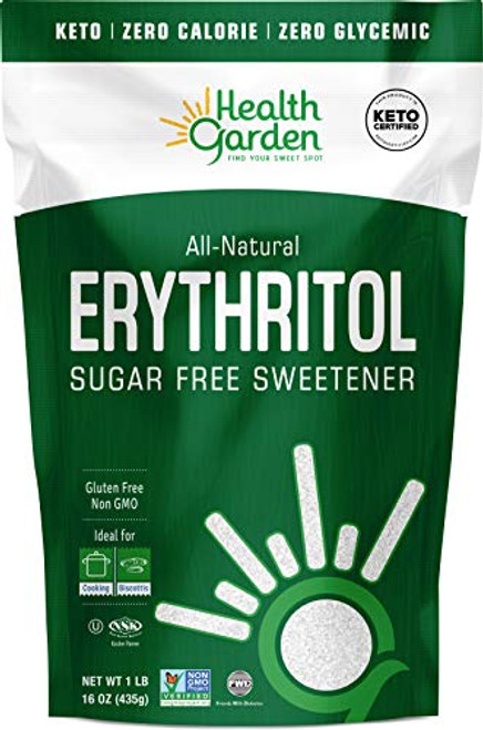 Health Garden Erythritol Sugar Free Sweetener - All Natural - Non GMO - Kosher- Keto Friendly  1 lb