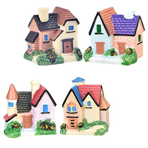 NUOBESTY 4Pcs Miniature Fairy Garden Villa Houses Dollhouse DIY Decor Ornaments Aquarium Resin Accessories for Outdoor Patio Micro Landscape Yard Bonsai Adornment Random Color