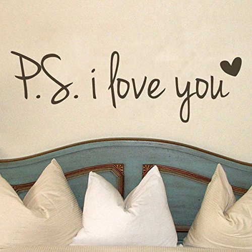 DigTour WallArt PS I Love You Vinyl Love Saying Love Wall Lettering Words Phrase Wall Decal Quotes Wall Stickers Home Art Decoration Black