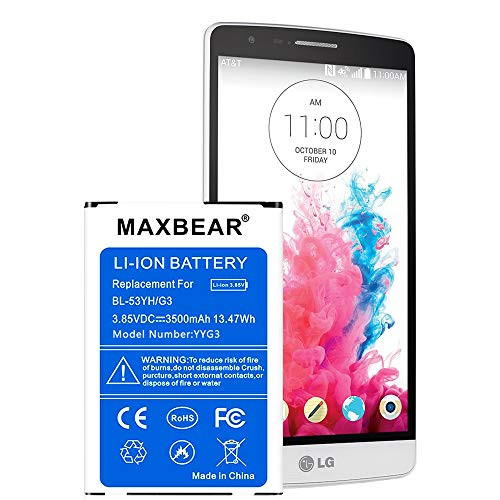 LG G3 BatteryMAXBEAR 3500mah Replacement Li-ion Battery for LG G3 BL-53YHD851 T-Mobile  VS985 Verizon  LS990 Sprint  D850 AT and T D855 Phone   G3 Spare Battery