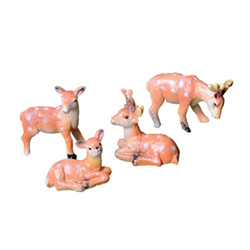 Yarnow 4PCS Miniature Deer Statue Fairy Garden Ornament Resin Crafts Animal Figurines DIY Micro Landscape Dollhouse Decoration