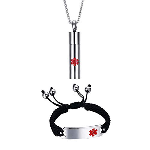 Sets of 2 Medical ID Keepsake Alert Braided BraceletStainless Steel Perfume Pendant Locket Necklace for Men Women Sets of 2 Medical ID Keepsake Alert Braided BraceletStainless Steel Perfume Pendant Locket Necklace for Men Women