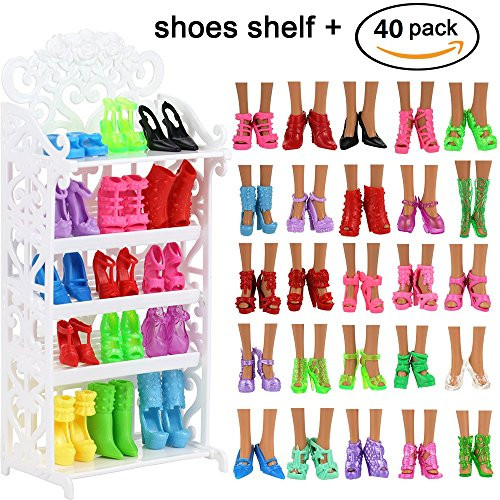 Barwa 40 Pairs Shoes Different High Heel Boots Accessories Shoes Shelf Rack for Barbie Doll Playset Closet Barwa 40 Pairs Shoes Different High Heel Boots Accessories Shoes Shelf Rack for Barbie Doll Playset Closet