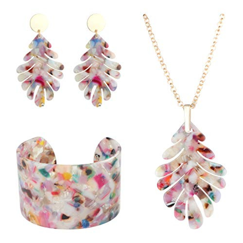 ORAZIO Floral Acrylic Necklace Bracelet Earrings for Women Girls Resin Statement Jewelry Set ORAZIO Floral Acrylic Necklace Bracelet Earrings for Women Girls Resin Statement Jewelry Set