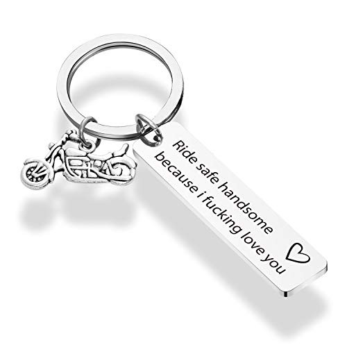 WENATA Biker Gift Ride Safe Keychain Motorcycle Keychain Ride Safe Handsome Keychain Harley Keychain Lover Gift New Driver Gift for Husband