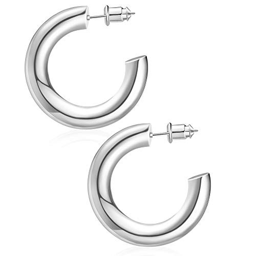 wowshow Thick Silver Hoops Chunky Open Hoops Earrings for Women