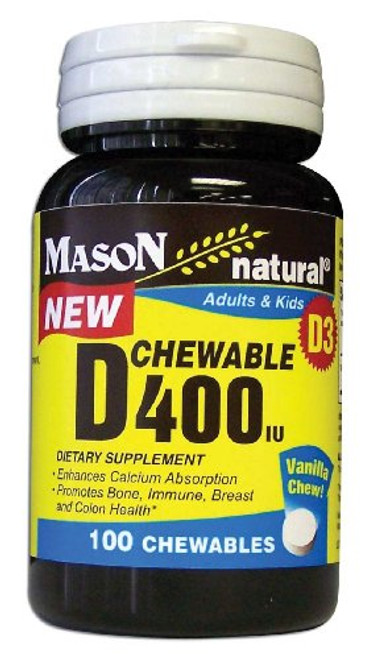 Mason vitamins Vitamin D3  cholecalciferol  400 iu Chewable Vanilla Flavor 100-count Bottles  Pack of 2