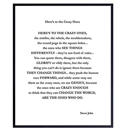 Steve Jobs Motivational Quote Art Print Home Decor - Inspirational Apple Wall Art Poster - Unique Room Decorations for Office Den - Gift for Entrepreneur Disruptor Boss - 8x10 Photo Unframed Steve Jobs Motivational Quote Art Print Home Decor - Inspirational Apple Wall Art Poster - Unique Room Decorations for Office Den - Gift for Entrepreneur Disruptor Boss - 8x10 Photo Unframed