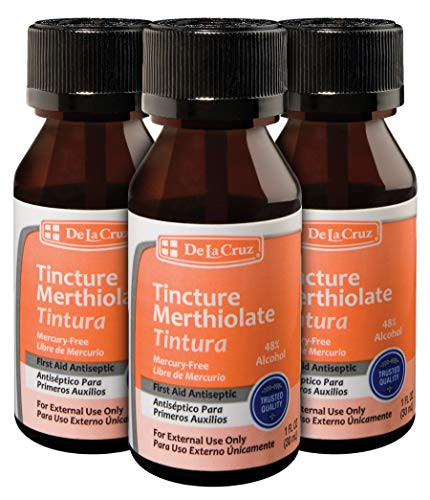 De La Cruz Merthiolate Tincture First Aid Antiseptic Made in USA 1 FL OZ.  3 Bottles