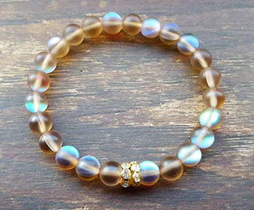 Brown Mermaid Glass Iridescent Stretch Bracelet with Czech Crystal Rhinestone Beads Brown Mermaid Glass Iridescent Stretch Bracelet with Czech Crystal Rhinestone Beads