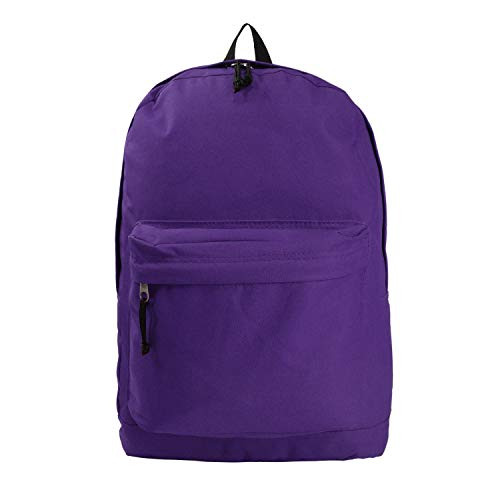 Classic Bookbag Basic Backpack Simple School Book Bag Casual Student Daily Daypack 18 Inch with Curved Shoulder Straps Purple