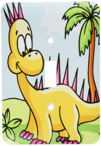 3dRose lsp_116528_1 Cute Silly Yellow and Pink Spikey Dinosaur Dino Cartoon Scene Single Toggle Switch