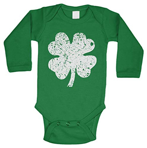 Distressed Four Leaf Clover - Luck Irish Long Sleeve Bodysuit Kelly 18 Months Distressed Four Leaf Clover - Luck Irish Long Sleeve Bodysuit Kelly 18 Months