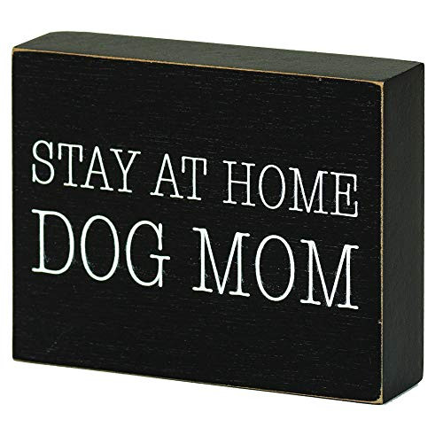 Stay at Home Dog Mom Distressed Black 4 x 3 MDF Wood Tabletop Block Plaque