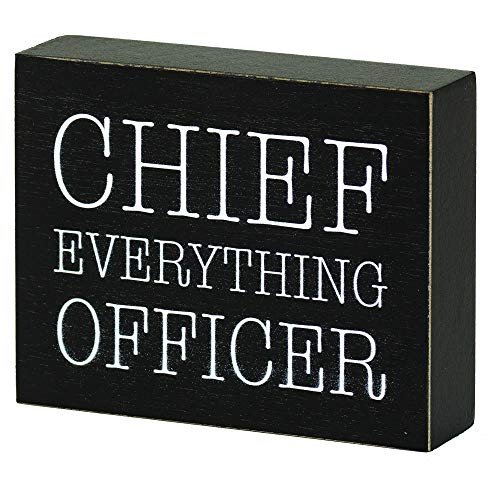 Chief Everything Officer Distressed Black 4 x 3 MDF Wood Tabletop Block Plaque