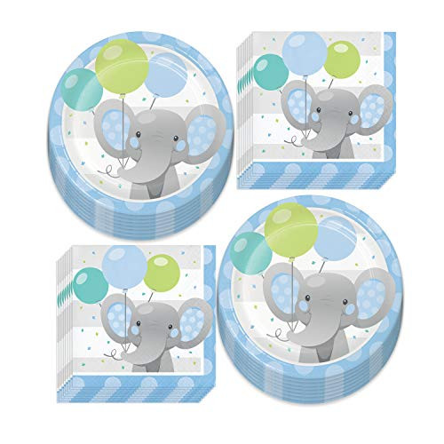 Elephant Birthday Party and Baby Shower Decorations for Boys - Blue Paper Dessert Plates and Beverage Napkins Serves 16 Elephant Birthday Party and Baby Shower Decorations for Boys - Blue Paper Dessert Plates and Beverage Napkins Serves 16