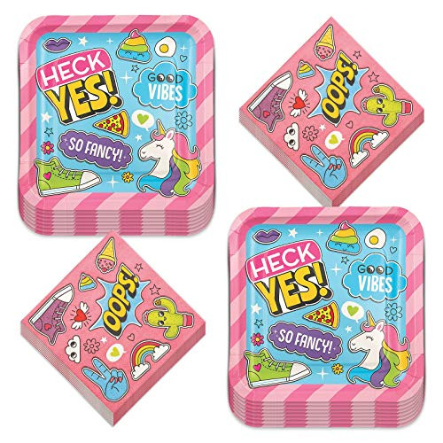 Girl Squad Party Supplies - Trendy Icons Paper Dinner Plates and Luncheon Napkins Serves 16 Girl Squad Party Supplies - Trendy Icons Paper Dinner Plates and Luncheon Napkins Serves 16