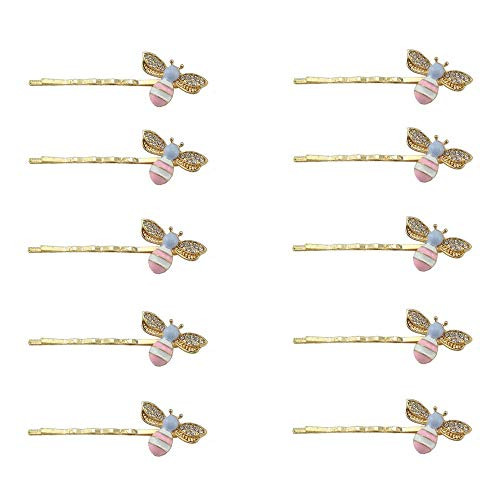 Vpang 10 Pcs Metal Cute Honeybee Hairpins Rhinestone Bee Hair Clips Hair Side Clip Barrette Bobby Pin Hair Accessories for Women Girls  Pink