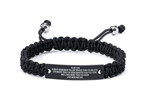 MEALGUET Braided Rope Style Always Remember Engraved Inspirational Son Bracelets to My Son from Mom Dad Bracelets Gift for Christmas Graduation