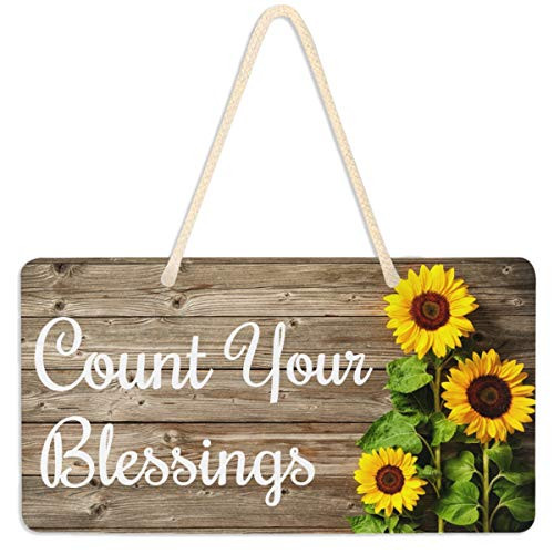 Welcome Sign Front Porch Decor - Count Your Blessings Sign Sunflower Kitchen Decor Hanging Front Door Decor Wall Plaque House Wood Sign Porch Decorations Home Decor