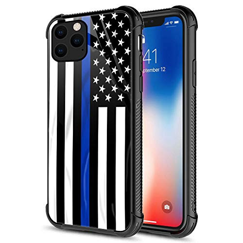 iPhone 12 Pro Max Case Blue line American Flag iPhone 12 Pro Max Cases Tempered Glass Backplus Soft Silicone TPU Shock Protective Case for Apple iPhone 12 Pro Max