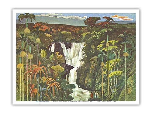 Pacifica Island Art - Waterfall - Hamakua Coast Island of Hawaii - United Air Lines - Vintage Airline Travel Poster by Millard Sheets c.1960s - Master Art Print - 9in x 12in Pacifica Island Art - Waterfall - Hamakua Coast Island of Hawaii - United Air Lines - Vintage Airline Travel Poster by Millard Sheets c.1960s - Master Art Print - 9in x 12in