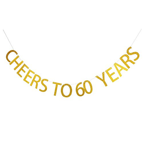 Cheers To 60 Years Banner, 60th Birthday Party Decorations, Gold Glitter Letters Birthday Bunting Cheers To 60 Years Banner, 60th Birthday Party Decorations, Gold Glitter Letters Birthday Bunting