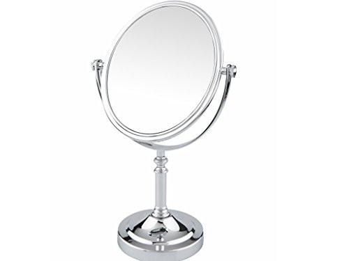 Pinkzio Double Sided Swivel Vanity Mirror with 3 x Magnification, Oval Shaped Two-sided Makeup Mirror, bathroom tabletop mirror 1x/3x magnification. Chrome Finish.