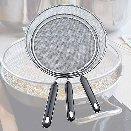 Splatter Screen for Frying Pan Grease Splatter Guard for Frying Pan With Silicone Handle Splatter Screen Splatter Guard for Kitchen Frying Pan Cooking Supplies and Keeps Kitchen Clean 3 Pcs