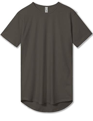 Mens Hipster Drop Cut Curved Hem Long Line T-Shirts Back Tail S Warm Grey