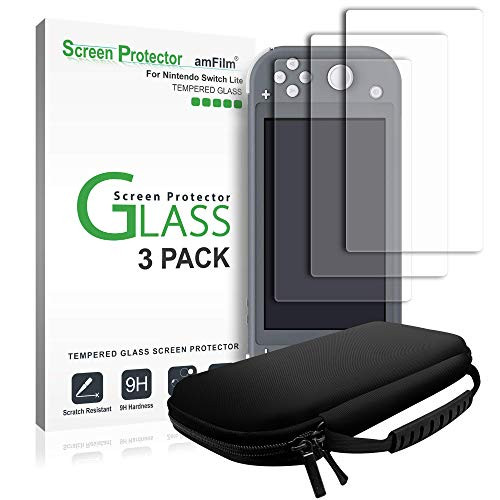 amFilm Nintendo Switch Lite Glass Screen Protector  3 Pack  and Nintendo Switch Lite Case