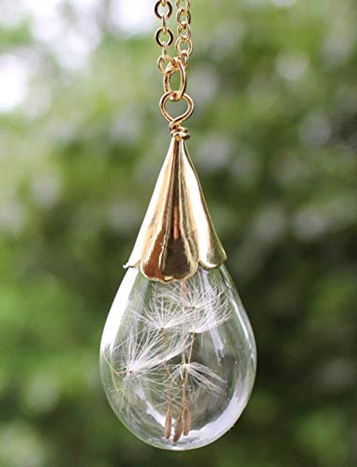 Handmade Real Dandelion Wish Necklace Make A Wish Real Dandelion Seed Pendant Necklace Dried Pressed Flower Charms Pendant Necklace