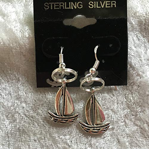 Silvertone Sailboat Charm Dangle Earrings Pierced or Clip On Styles