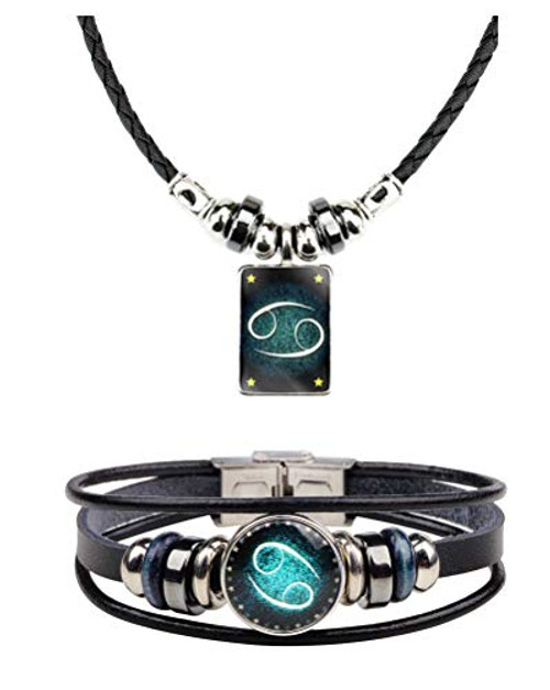 2Pcs Zodiac Necklace Bracelet Set for Men Zodiac Sign Jewelry Leather Constellations Zodiac Bracelet for Men Zodiac Gifts for Women 2Pcs Zodiac Necklace Bracelet Set for Men Zodiac Sign Jewelry Leather Constellations Zodiac Bracelet for Men Zodiac Gifts for Women
