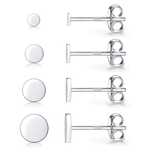 925 Sterling Silver Stud Earrings for Women Men Girls 4 Pairs Tiny Dot Disc Stud Earring Set Hypoallergenic Small Circle Cartilage Tragus Helix Earrings 2 3 4 5mm